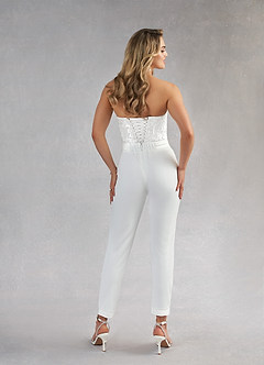 Azazie Tiffany At-home Try On Dresses Diamond White Pant Styles Lace Stretch Crepe Dress image5