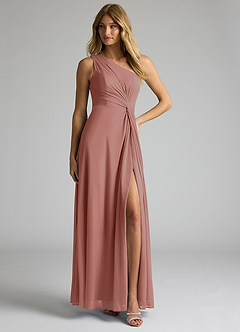 Azazie Brooke Bridesmaid Dresses Cedar Rose A-Line One Shoulder Mesh Dress image3