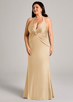 Azazie Valerie Brudtärnklänningar Klä av Sjöjungfru i Stretch Satin Plisserad Guld image11