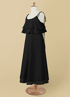 Azazie Temi Flower Girl Dresses Black A-Line Spaghetti Strap Chiffon Dress image12