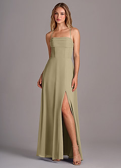 Azazie Carolyn Bridesmaid Dresses Moss Green A-Line Pleated Chiffon Dress image1