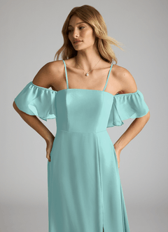 Azazie Sue Bridesmaid Dresses Aqua A-Line Off the Shoulder Chiffon Convertible Dress image2