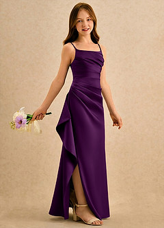 Azazie Cannoli Girls Formal Robe Demoiselle D'honneur Fillette Robe Trapèze en Mat Satiné Plissée Grain De Raisin image1
