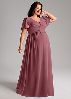 Azazie Verna Maternity Bridesmaid Dresses A-Line V-Neck Ruched Chiffon Floor-Length Dress image7