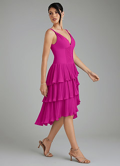 Azazie Rosa Brautjungfernkleider Eine Linie Plissee Chiffon Kleid Fuchsia image7