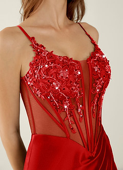 Zahara Rouge Robe de bal sirène corset en dentelle à col en V image4