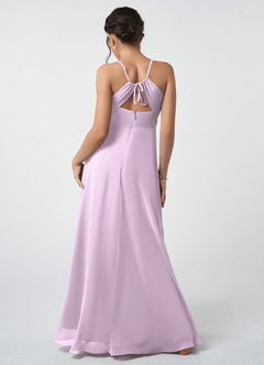 Azazie Avelina Junior Frosted Lilac A-Line Pleated Chiffon Dress image3