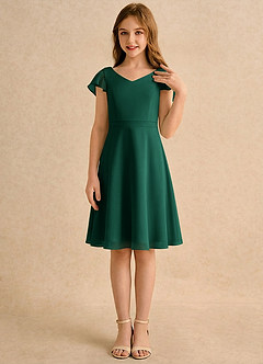 Azazie Narin Girls Formal Blumenmädchenkleider A-Linie mit ärmel Chiffon Kleid Smaragd image4