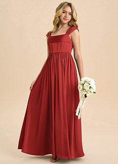 Azazie Hattie Junior Pomegranate A-Line Pleated Stretch Satin Dress image6