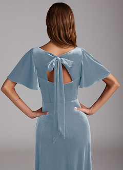 Azazie Kimber Bridesmaid Dresses Dusty Blue A-Line with Pockets Velvet Dress image2