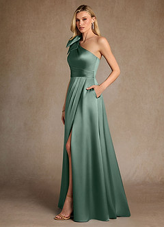 Azazie Easton Mother of the Bride Dresses Eucalyptus A-Line One Shoulder Stretch Satin Dress image2