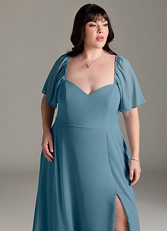 Azazie Chloe Brautjungfernkleider A-Linie Herzausschnitt Chiffon Kleid Bermudablau image12