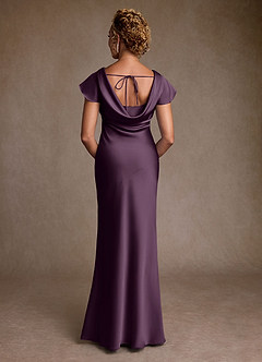 Azazie Shelby Mother of the Bride Dresses Plum Mermaid Pleated Stretch Satin Dress image2