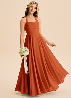 Azazie Kady Junior Burnt Orange A-Line Sweetheart Neckline Chiffon Dress image3