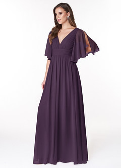 Azazie Temeka Bridesmaid Dresses Plum A-Line Ruched Chiffon Dress image3