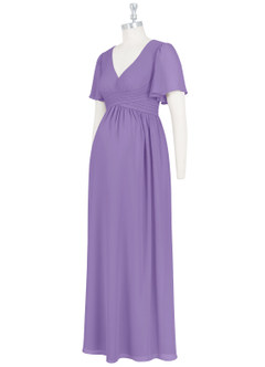Azazie Verna Maternity Bridesmaid Dresses A-Line V-Neck Ruched Chiffon Floor-Length Dress image9