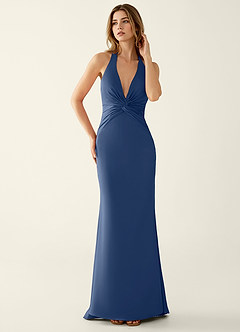 Clio Dark Navy Satin V-neck Mermaid Prom Dress image5