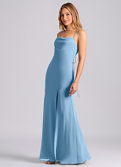 Azazie Grata 신부 들러리 드레스 인어 주름진 쉬폰 바닥 길이 드레스 image4