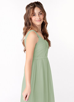 Azazie Evie Junior Abito A-Line in Chiffon Plissettato Verde Salvia image4
