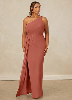 Christian Siriano Bridal for Azazie 1003 Bridesmaid Dresses Clay Sheath One Shoulder Chiffon Dress image10