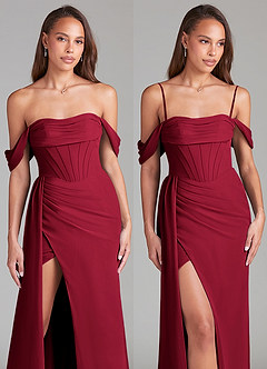 Azazie Amyra Bridesmaid Dresses Burgundy Sheath Off the Shoulder Chiffon Convertible Dress image9