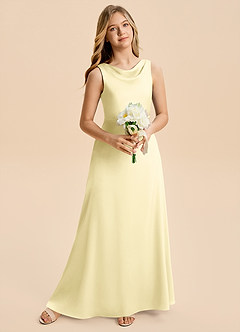 Azazie Kiki Junior Robe Trapèze en Satin extensible Arc Sorbet Citron image3