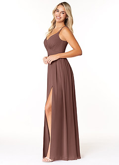 Azazie Rayna Bridesmaid Dresses Espresso A-Line V-Neck Pleated Chiffon Dress image3