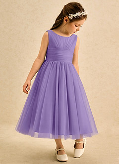 Azazie Macaron Robe Demoiselle D'honneur Fillette Robe Trapèze en Tulle Plissée Tahiti image1
