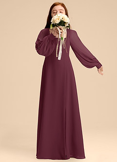 Azazie Bondi Junior Vestido de Cabernet de Gasa de Corte en A con Blusón image3
