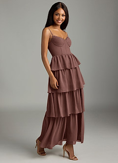 Azazie Kaiden Vestidos de madrinha de casamento Vestido Café Expresso de Chiffon de Linha A com Decote em coração image3