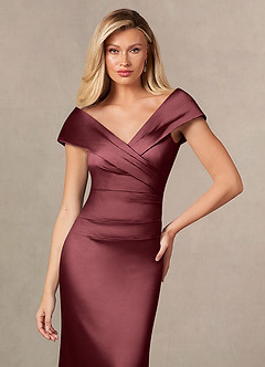 Azazie Ludlow Abiti per la Madre della Sposa Abito Sirena in Raso Elasticizzato Plissettato Merlot image6