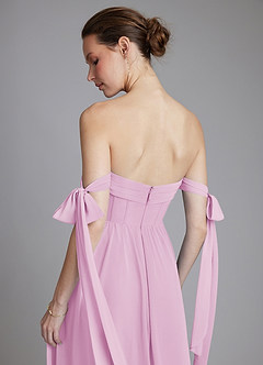 Azazie Ayanna Bridesmaid Dresses Candy Pink A-Line Off the Shoulder Chiffon Dress image8