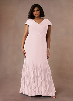Azazie Bailora Kleider für die Brautmutter Meerjungfrau-Linie Gestreift Chiffon Kleid Zartrosa image6
