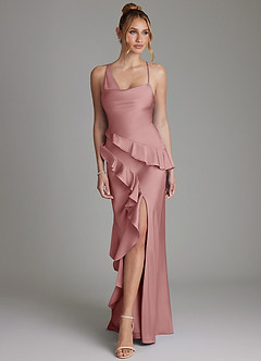 Azazie Jayda Bridesmaid Dresses Dusty Rose A-Line Ruched Stretch Satin Dress image4
