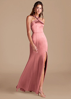 Azazie Rue Robes de demoiselle d'honneur Robe Fourreau en Satiné métallisé Plissée Rosette image4