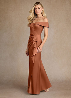 Azazie Laredo vestidos de madre de la novia Vestido de Cobre de Satén Elástico de Sirena con Vestidos sin tirantes image5