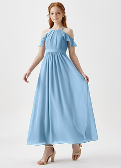 Azazie Chaya Junior Steel Blue A-Line Off the Shoulder Chiffon Dress image5