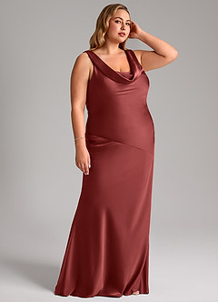 Azazie Rylina Bridesmaid Dresses Terracotta Mermaid Stretch Satin Dress image10