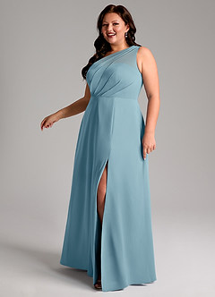 Azazie Phaedra Bridesmaid Dresses Moody Blue A-Line One Shoulder Chiffon Dress image12
