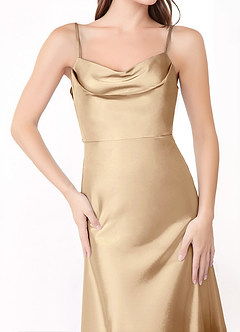 Azazie Alaija Bridesmaid Dresses Champagne Mermaid Side Slit Stretch Satin Dress image5