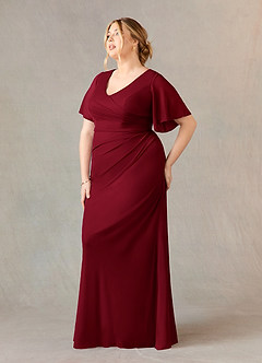 Azazie Selah Mère de la mariée Robes Robe Trapèze en Maille Col en V froncé Bourgogne image8