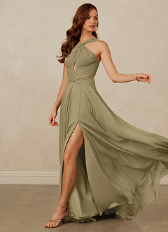 Christian Siriano Bridal for Azazie 1009 Bridesmaid Dresses Moss Green A-Line Pleated Chiffon Dress image7