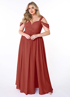 Azazie Lianne Vestidos de damas de honor Vestido de Terracota de Gasa de Corte en A con Vestidos sin tirantes image8