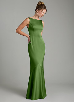 Azazie Tamera Vestidos de damas de honor Vestido Albahaca de Satén Elástico de Corte Sirena con Plisado image7