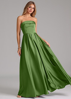 Azazie Lucienne Vestidos de damas de honor Vestido de Albahaca de Satén Elástico de Línea A Convertible con Sin tirantes image8