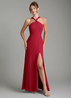 Azazie Rue Bridesmaid Dresses Scarlet A-Line Halter Chiffon Dress image4