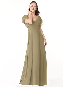 Azazie Syenna Robes de demoiselle d'honneur Robe Trapèze en Mousseline de soie Rayé Vert Mousse image1