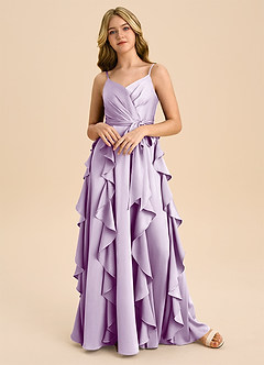 Azazie Peyton Junior Klä av A-Line i Stretch Satin Plisserad image4