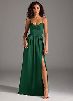 Azazie Zeya Bridesmaid Dresses Dark Green A-Line Pleated Stretch Satin Dress image2