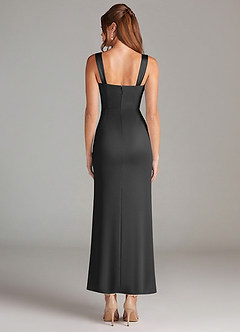Azazie Denice Bridesmaid Dresses Black Sheath Pleated Stretch Satin Dress image2